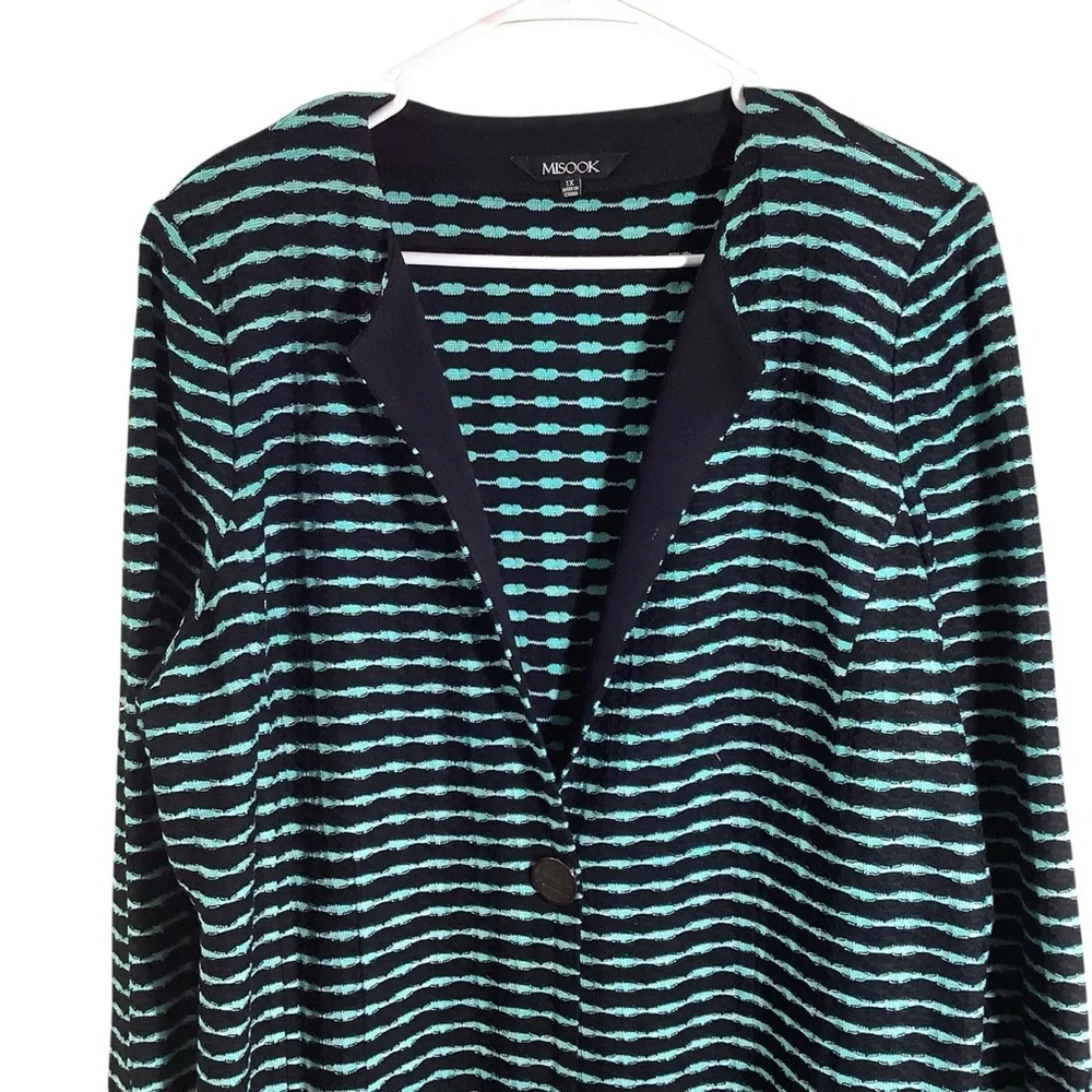 Misook Black and Teal Knit Cardigan Sweater - Picture 2 of 8